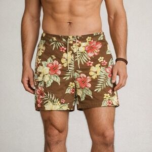 Polo By Ralph Lauren‎ Swim Trucks Hawaiian Brown Floral Vintage Men's L